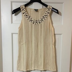 Ann Taylor Elegant Cream Sleeveless Top with Black Metal Accents